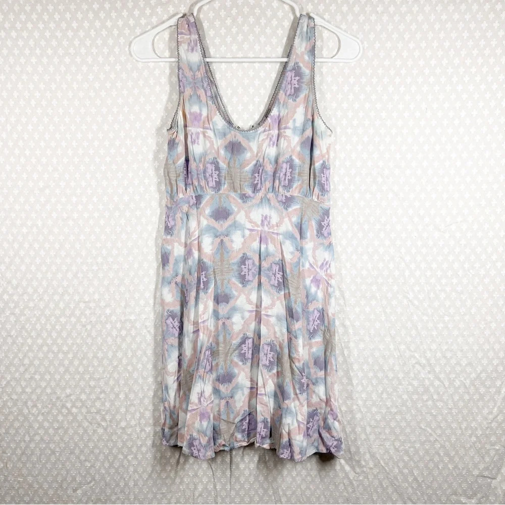 Free People Pink Purple Tie Dye‎ Deep V Mini Dress Romantic Bohemian
